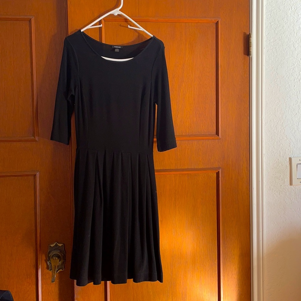 Cotton longish up to knee black dress